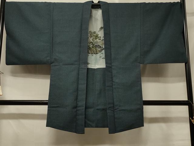平和屋着物#男性 長羽織 お召地 80亀甲 総詰め 正絹 逸品 CABD7994in