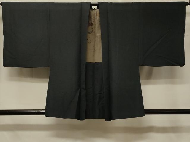 平和屋着物#男性 羽織 ひげ紬 青褐色 正絹 逸品 CABD7997in