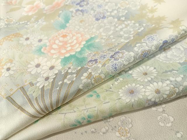 平和屋着物●上質な小紋 扇面花文 暈し染め 金彩 ロング丈 正絹 逸品 CABD8005vp