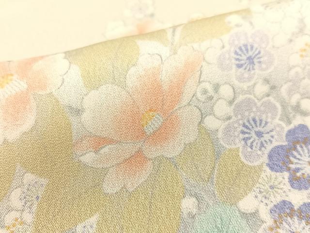 平和屋着物●上質な小紋 扇面花文 暈し染め 金彩 ロング丈 正絹 逸品 CABD8005vp