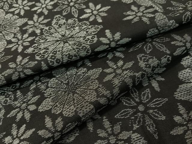 平和屋着物●上質な紬 花菱文 黒地 正絹 逸品 CABD8006vp