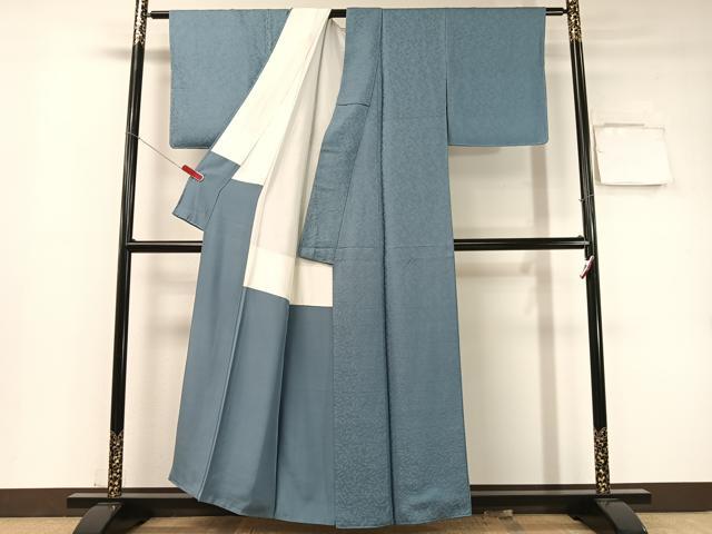 平和屋着物●上質な色無地 秘宝 南天地紋 薄縹色 反端付き 正絹 逸品 未使用 CABD8008vp