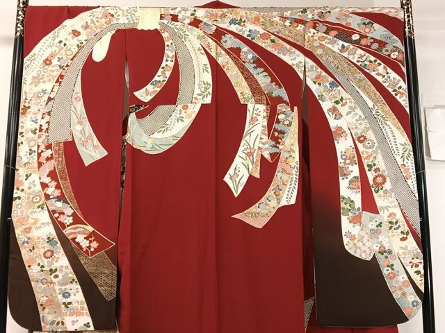 平和屋着物●豪華振袖 束ね熨斗花鳥蝶文 暈し染め 金銀彩 正絹 逸品 CABD8012vp