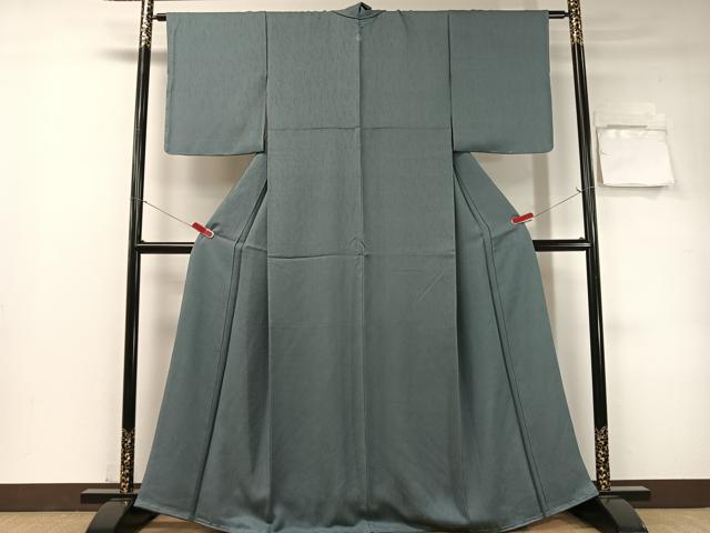 平和屋着物●ファッションデザイナー HIROKO KOSHINO コシノヒロコ 色無地 吉祥地紋 青鈍色 反端付き 正絹 逸品 未使用CABD8014vp
