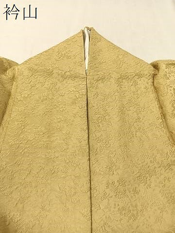 平和屋着物●上質な色無地 草花地紋 枯草色 正絹 逸品 CABD8015vp