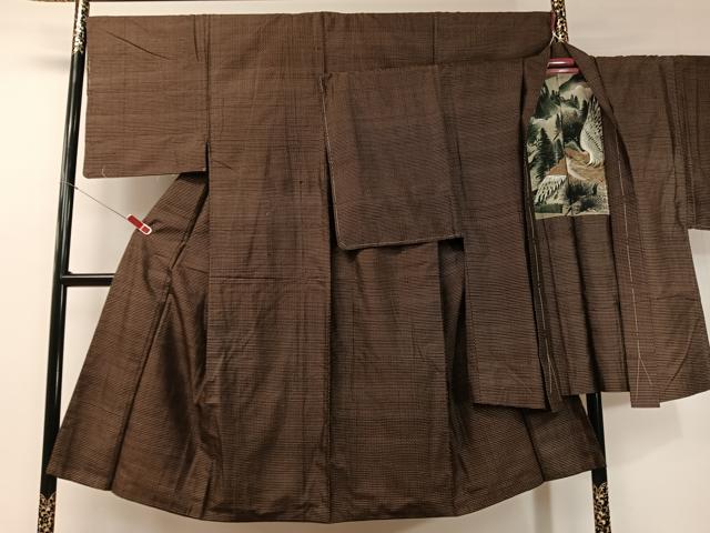 平和屋着物●男性 紬 アンサンブル 絣文様 正絹 逸品 未使用 CABD8022vp