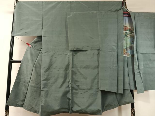 平和屋着物●男性 紬 アンサンブル 薄青色 正絹 逸品 CABD8027vp