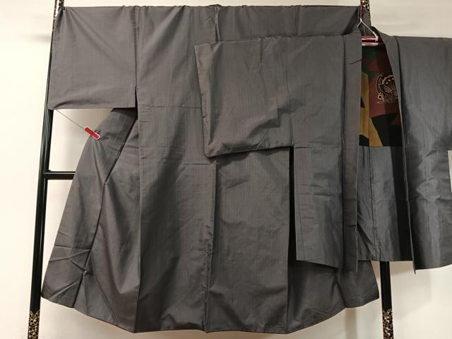 平和屋着物●男性 お召 アンサンブル 網代織 キングサイズ 正絹 逸品 CABD8028vp