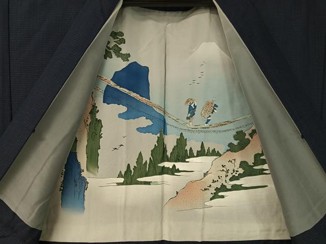 平和屋着物●男性 紬 羽織セット 雨縞 正絹 逸品 CABD8031vp