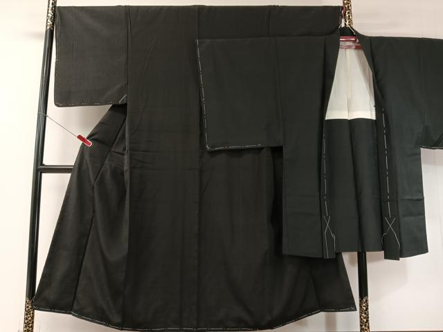 平和屋着物●男性 紬 アンサンブル 色無地 黒地 正絹 逸品 未使用 CABD8033vp