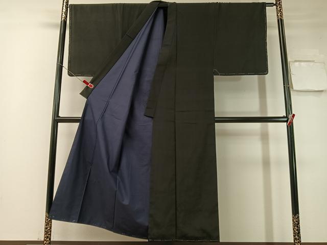 平和屋着物●男性 紬 アンサンブル 色無地 黒地 正絹 逸品 未使用 CABD8033vp