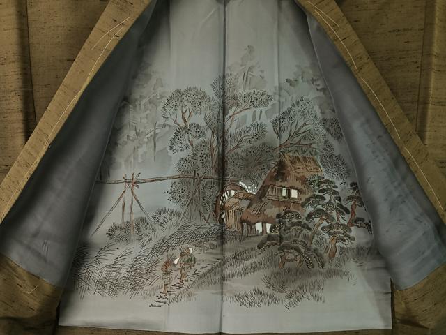 平和屋着物●男性 紬 アンサンブル 藍媚茶色 正絹 逸品 未使用 CABD8035vp