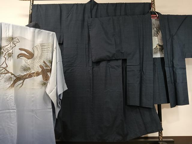 平和屋着物●男性 本場大島紬 アンサンブル 長襦袢セット 80亀甲 総詰め 正絹 逸品 CABD8057vp