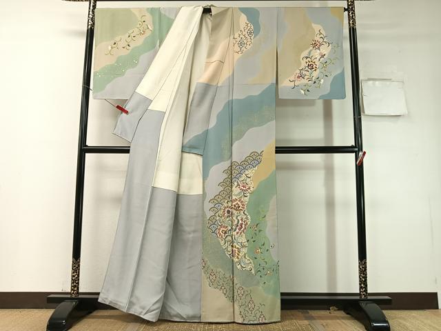 平和屋着物●訪問着 作家物 道長更紗唐草文 金彩 正絹 逸品 未使用 CABD8078vp