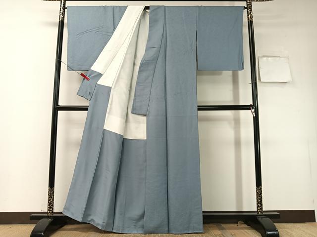 平和屋着物●上質な色無地 草花地紋 青藤色 正絹 逸品 CABD8082vp
