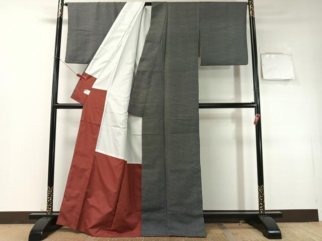 平和屋着物●小紋 千鳥格子 黒地 洗える着物 CABD8087vp
