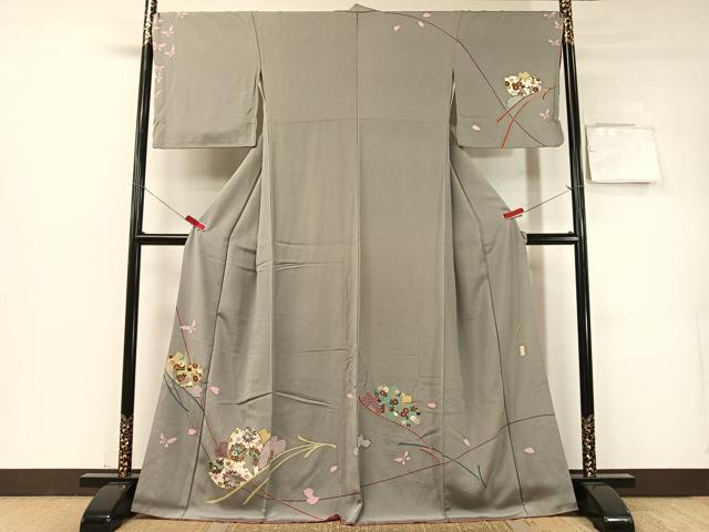 平和屋着物●訪問着 作家物 駒刺繍 花おとぎ 金彩 鬼しぼ縮緬 正絹 逸品 CABD8105vp