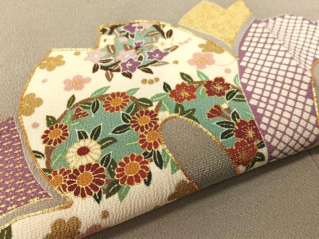平和屋着物●訪問着 作家物 駒刺繍 花おとぎ 金彩 鬼しぼ縮緬 正絹 逸品 CABD8105vp