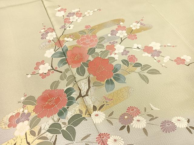 平和屋着物●訪問着 御所車花文 暈し染め 金彩 正絹 逸品 未使用 CABD8106vp