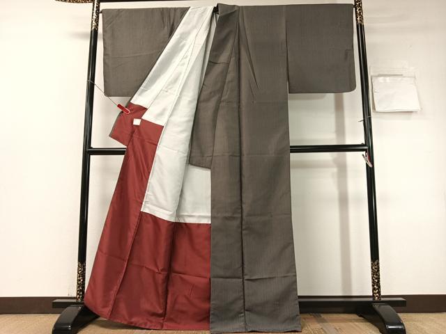 平和屋着物●江戸小紋 万筋 黒色×白鼠色 洗える着物 CABD8115vp