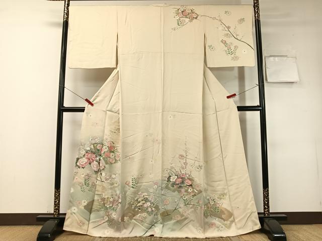 平和屋着物●訪問着 駒刺繍 地紙花文 暈し染め 金彩 正絹 逸品 CABD8128vp