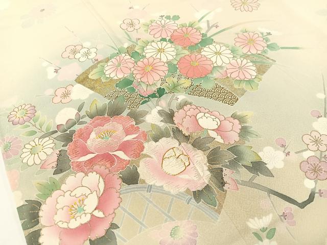 平和屋着物●訪問着 駒刺繍 地紙花文 暈し染め 金彩 正絹 逸品 CABD8128vp