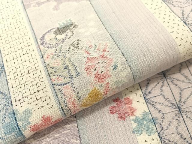 平和屋着物●小千谷紬 80亀甲 天女 正絹 逸品 CABD8134vp