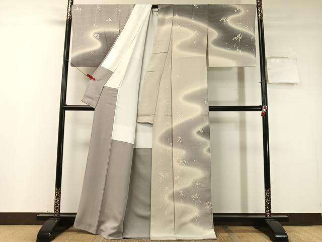 平和屋着物●日本舞踊家 岩井流宗元 岩井友見 訪問着 刺繍 流水枝垂れ桜 暈し染め 金糸 正絹 逸品 CABD8146vp