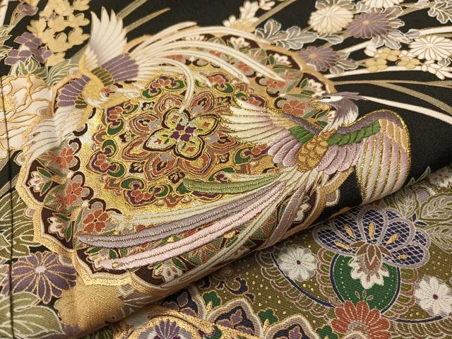 平和屋着物●豪華黒留袖 刺繍 正倉院鳳凰更紗 暈し染め 金彩 正絹 逸品 CABD8150vp