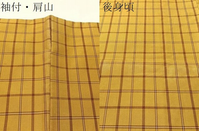 平和屋着物●本場黄八丈 平織 格子柄 正絹 逸品 CABD8168vp