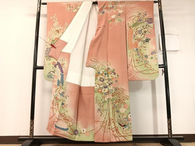 平和屋本店●アンティーク 大正ロマン 振袖 駒刺繍 貝合わせ花束文 暈し染め 金彩 正絹 逸品 CABD8179vp