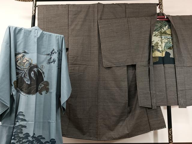 平和屋着物●男性 本場大島紬 アンサンブル 長襦袢セット 80亀甲 総詰め 正絹 逸品 未使用 CABD8182vp