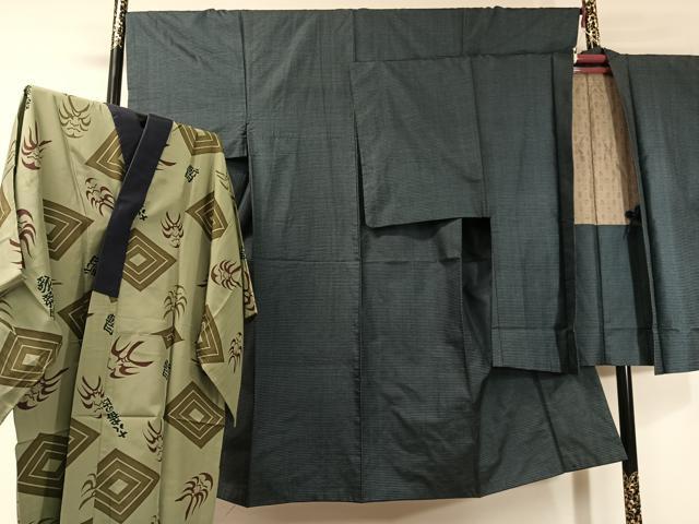 平和屋着物●男性 本場大島紬 アンサンブル 長襦袢セット 100亀甲 総詰め 正絹 逸品 CABD8183vp