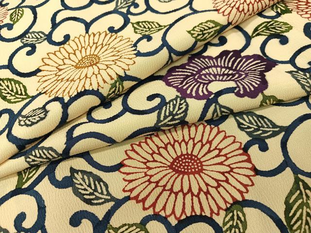 平和屋着物●上質な小紋 型染め 菊唐草文 鬼しぼ縮緬 正絹 逸品 CABD8198vp