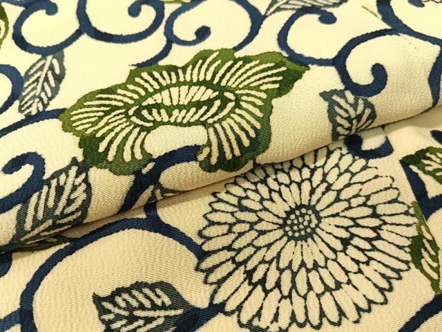 平和屋着物●上質な小紋 型染め 菊唐草文 鬼しぼ縮緬 正絹 逸品 CABD8198vp