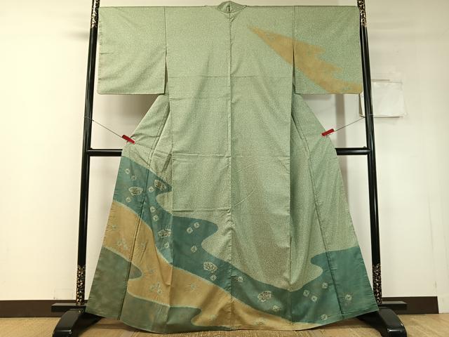 平和屋着物●本場染大島紬 訪問着 手描き 絞り 流水地紙花文 金彩 正絹 逸品 CABD8206vp