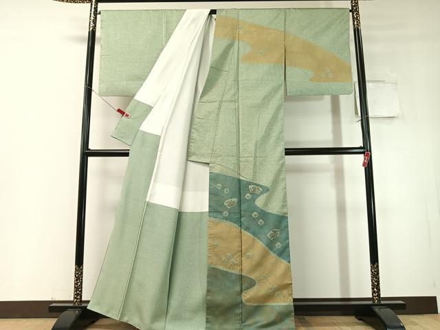 平和屋着物●本場染大島紬 訪問着 手描き 絞り 流水地紙花文 金彩 正絹 逸品 CABD8206vp