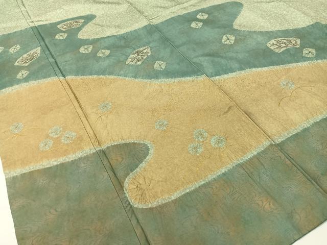 平和屋着物●本場染大島紬 訪問着 手描き 絞り 流水地紙花文 金彩 正絹 逸品 CABD8206vp