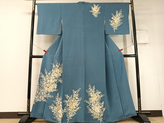 平和屋着物●訪問着　草花文　金彩　鬼しぼ縮緬　正絹　逸品　CABD8212vp 平和屋着物○訪問着 草花文 暈し染め 金彩 鬼しぼ縮緬 正絹 逸品