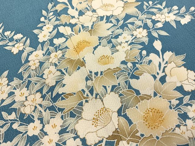 平和屋着物●訪問着 草花文 金彩 鬼しぼ縮緬 正絹 逸品 CABD8212vp