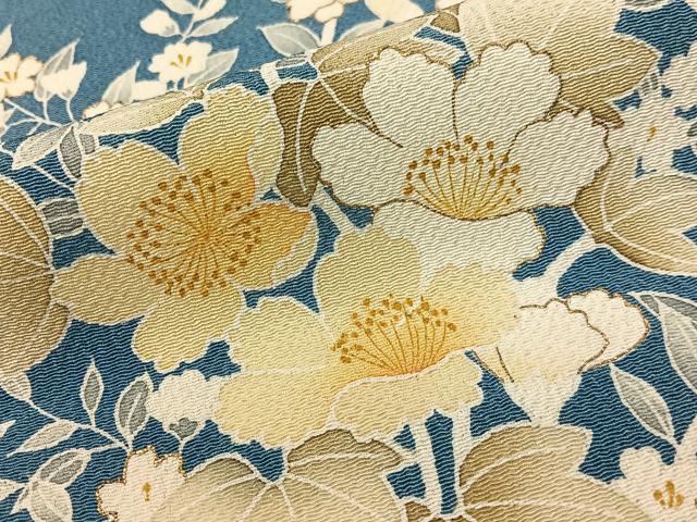 平和屋着物●訪問着 草花文 金彩 鬼しぼ縮緬 正絹 逸品 CABD8212vp