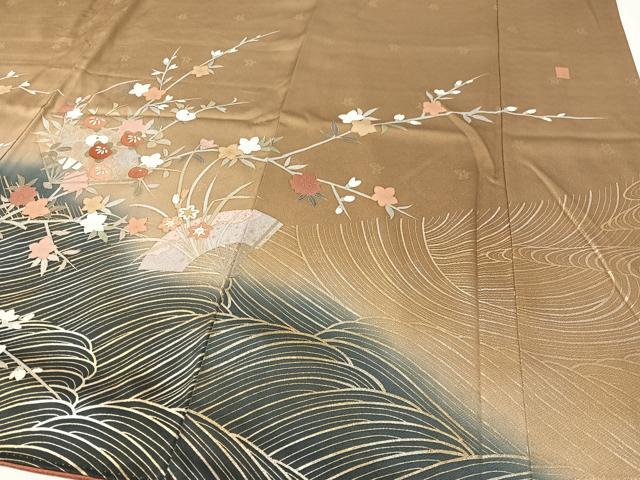 平和屋着物●訪問着 作家物 駒刺繍 扇面花文 暈し染め 金銀彩 正絹 逸品 CABD8214vp