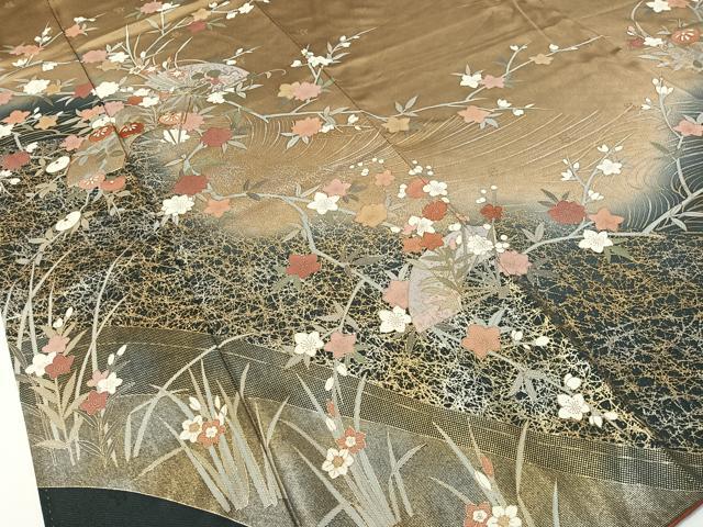 平和屋着物●訪問着 作家物 駒刺繍 扇面花文 暈し染め 金銀彩 正絹 逸品 CABD8214vp