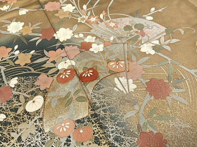 平和屋着物●訪問着 作家物 駒刺繍 扇面花文 暈し染め 金銀彩 正絹 逸品 CABD8214vp