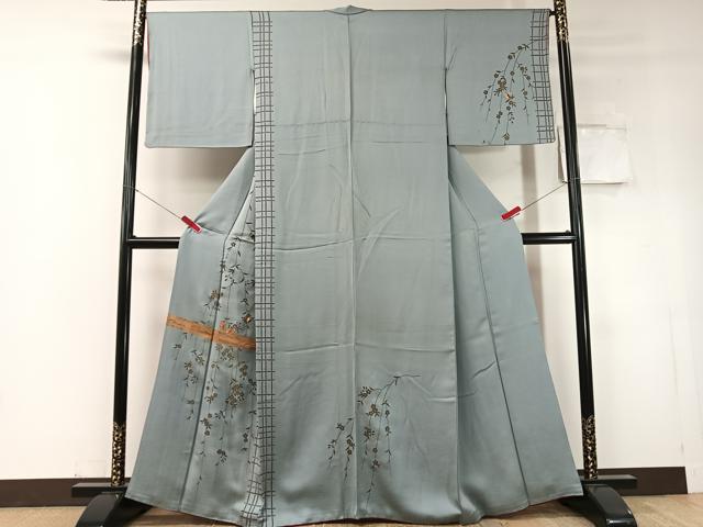 平和屋着物●訪問着 駒刺繍 霞枝垂れ花蝶文 金彩 正絹 逸品 CABD8222vp