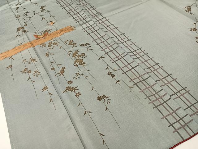 平和屋着物●訪問着 駒刺繍 霞枝垂れ花蝶文 金彩 正絹 逸品 CABD8222vp