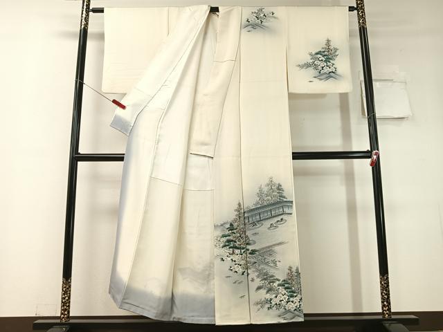 平和屋着物▼訪問着 刺繍 手描き 枯山水 暈し染め 正絹 逸品 CABD8232vp