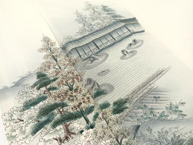 平和屋着物▼訪問着 刺繍 手描き 枯山水 暈し染め 正絹 逸品 CABD8232vp
