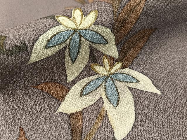 平和屋着物▼中嶋まさひろ 蝋彩染作家 訪問着 手描き 藤花舞蝶文 暈し染め 金彩 正絹 逸品 CABD8234vp