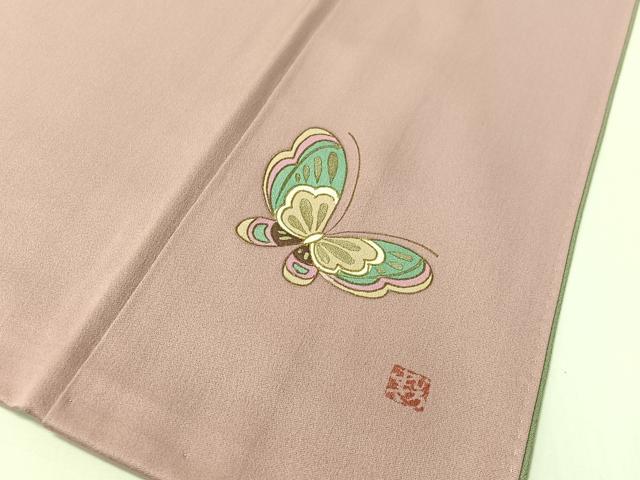 平和屋着物▼中嶋まさひろ 蝋彩染作家 訪問着 手描き 藤花舞蝶文 暈し染め 金彩 正絹 逸品 CABD8234vp